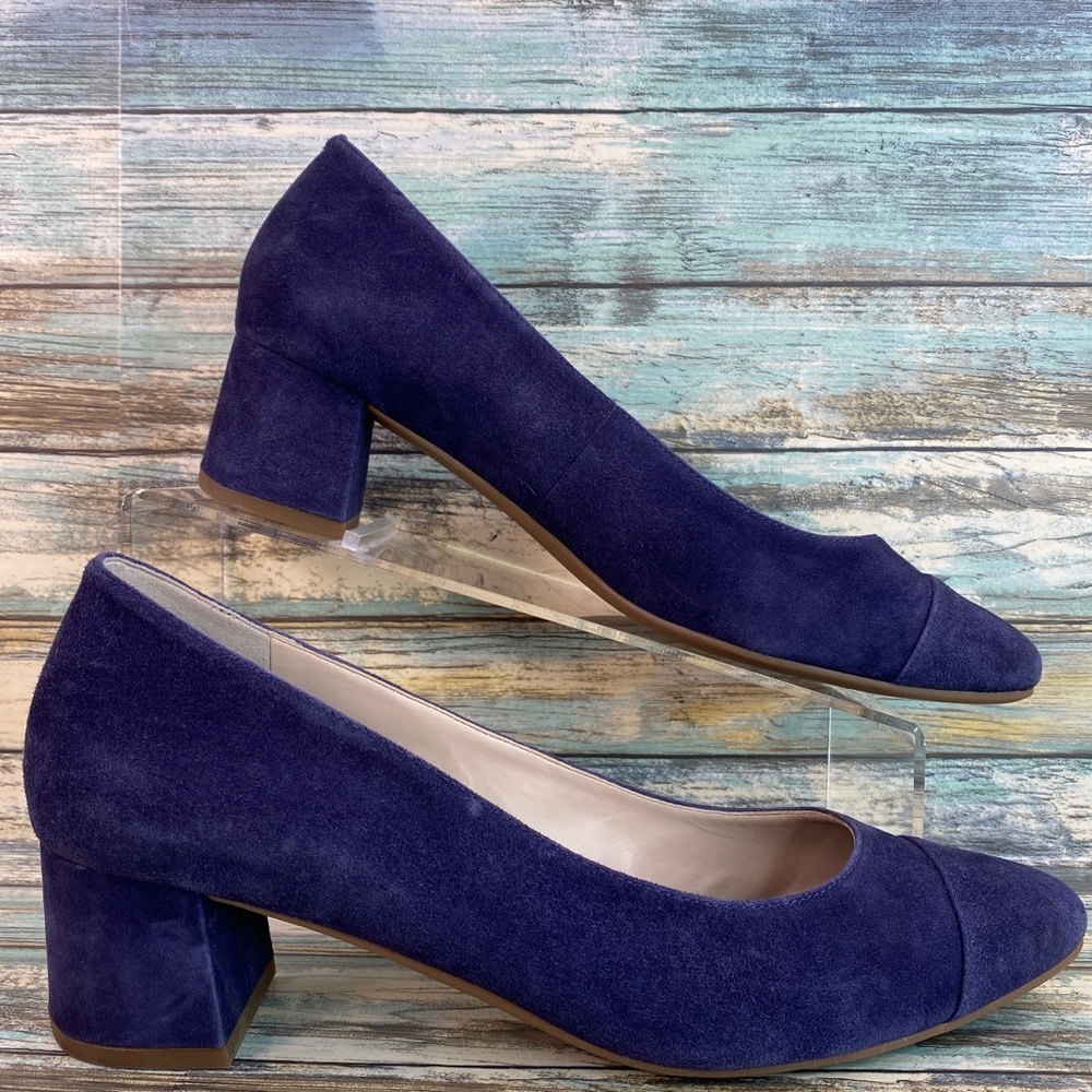 Cole Haan Go To Waterproof Blue Suede Pump Shoe Block Heel Womens Size 8.5B